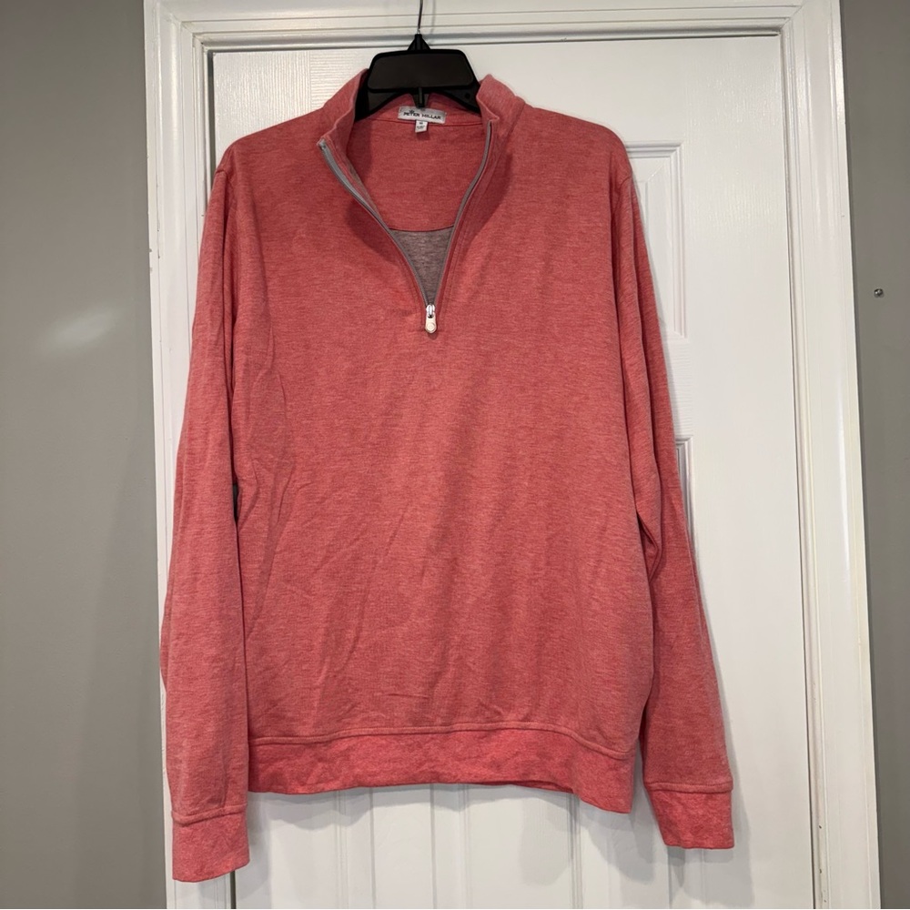 Peter Millar Crown Comfort Interlock Quarter Zip Golf Sweater Salmon Pink Medium
